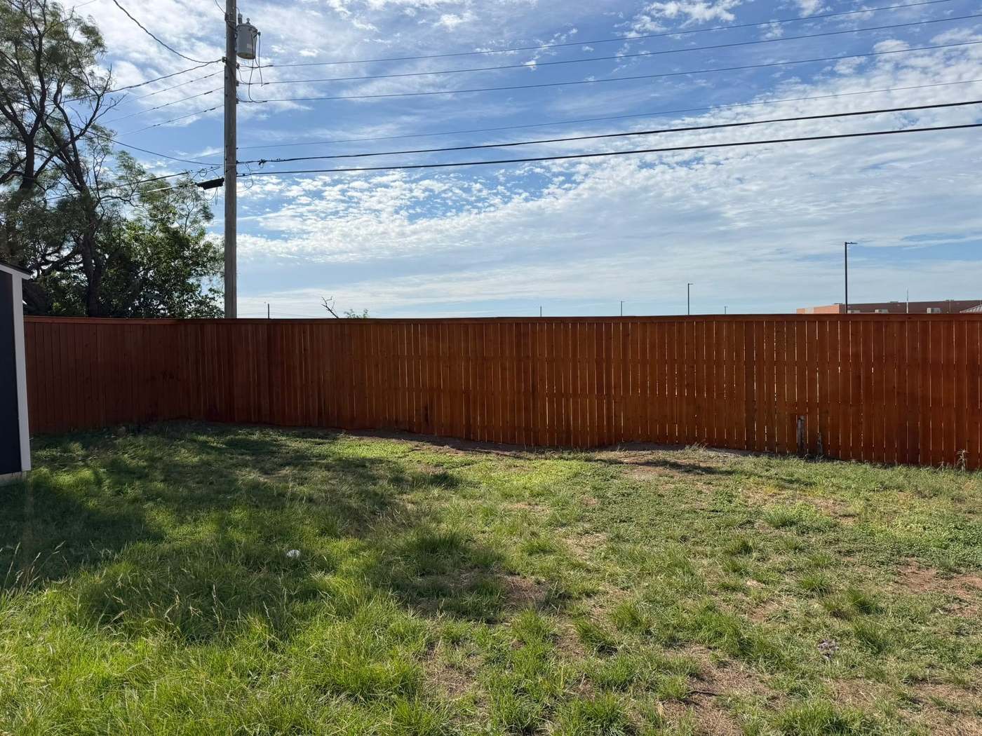 Stained cedar privacy fence — West Texas